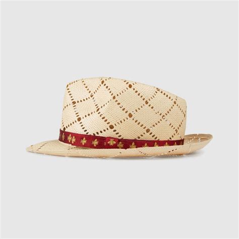 gucci fedora straw hat|Gucci straw hat with bee.